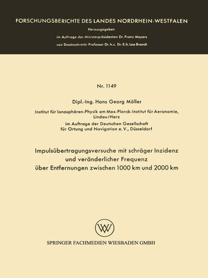 cover image of Impulsübertragungsversuche mit schräger Inzidenz und veränderlicher Frequenz über Entfernungen zwischen 1000 km und 2000 km